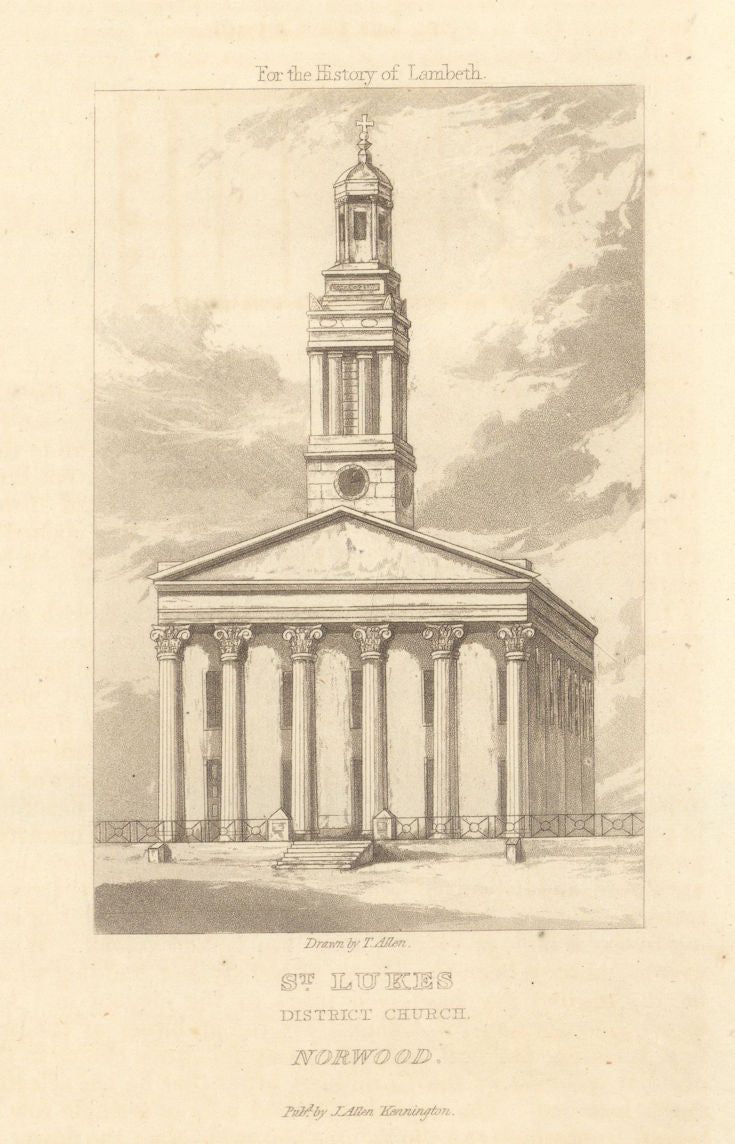St. Luke's District Church, West Norwood 1827 old antique print picture
